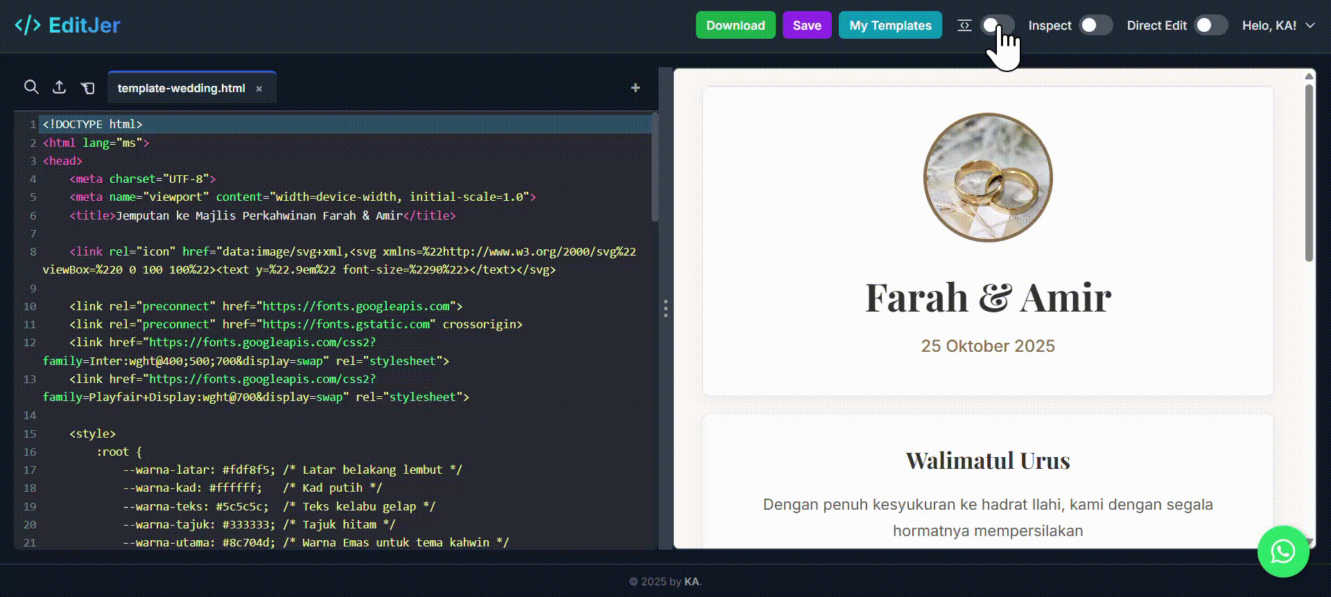 Ciri Responsive Mode dan Cloud Template dalam EditJer