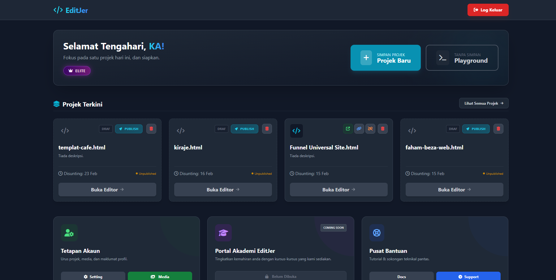Paparan skrin panel dashboard