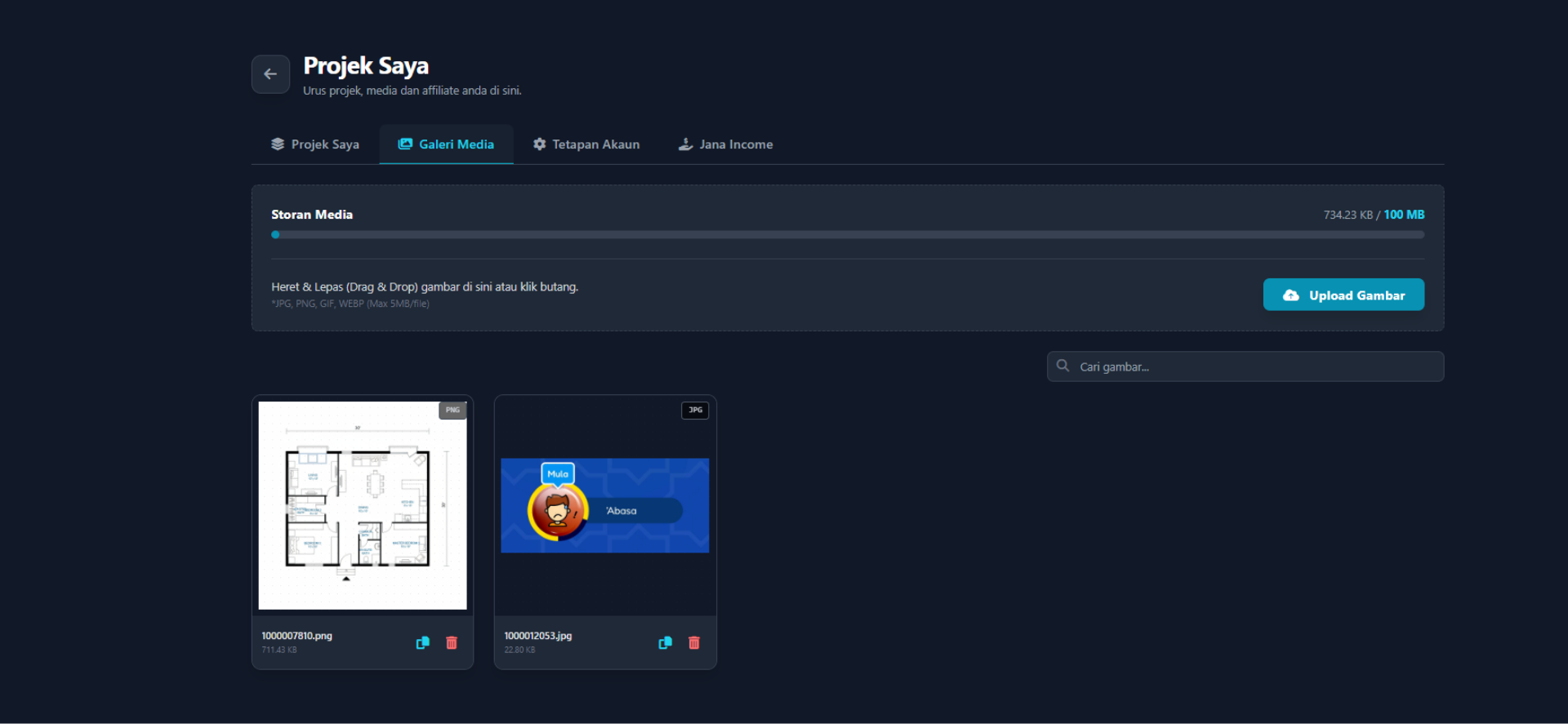 Paparan skrin panel dashboard