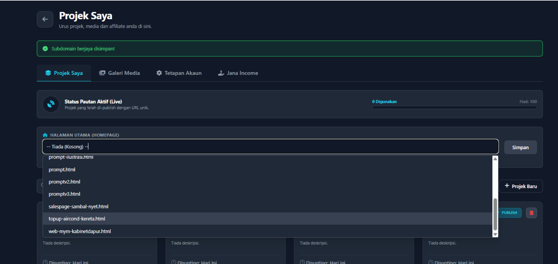 Pilih Homepage